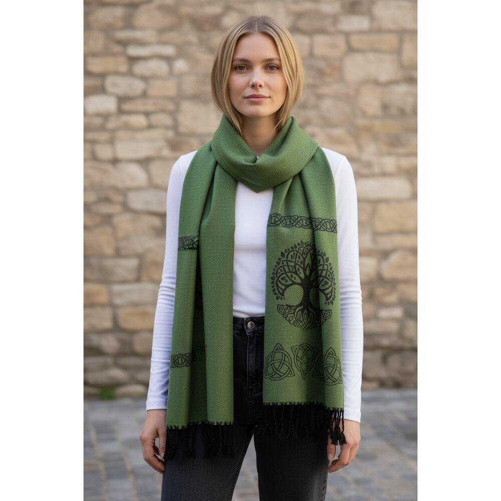 Pashmina Scarf with Tree of Life Green NWT